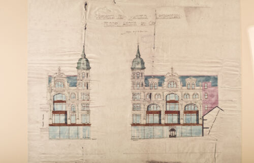 Architectural elevation by local architect M.A. Robinson of the proposed new department store at The Diamond, 1905. 

(Image reproduced courtesy of DCSDC Museum and Archive collections).